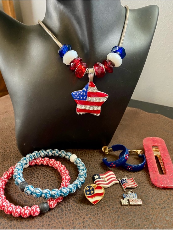 Avon Jewelry - Patriotic Star Pendant Necklace, Charms, Earrings, Bracelets - Red, White & Blue